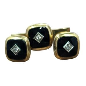 Vintage Anson 12K Gold Filled Onyx Cufflinks and Tie Clamp/Clip Set [J17]